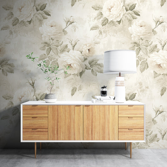 Removable Wallpaper, Cute White Flowers Floral - Peel & Stick, Reusable, Self Adhesive, 26" Panels, Easy Install, Seamless