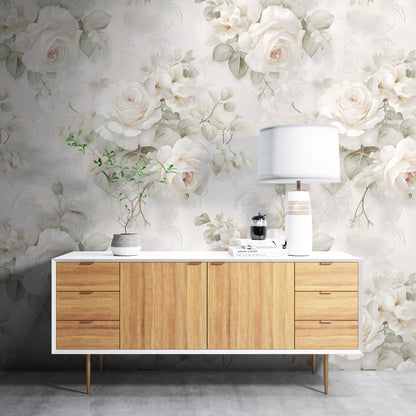 Removable Wallpaper, Beautiful White Flowers Floral - Peel & Stick, Reusable, Self Adhesive, 26" Panels, Easy Install, Seamless