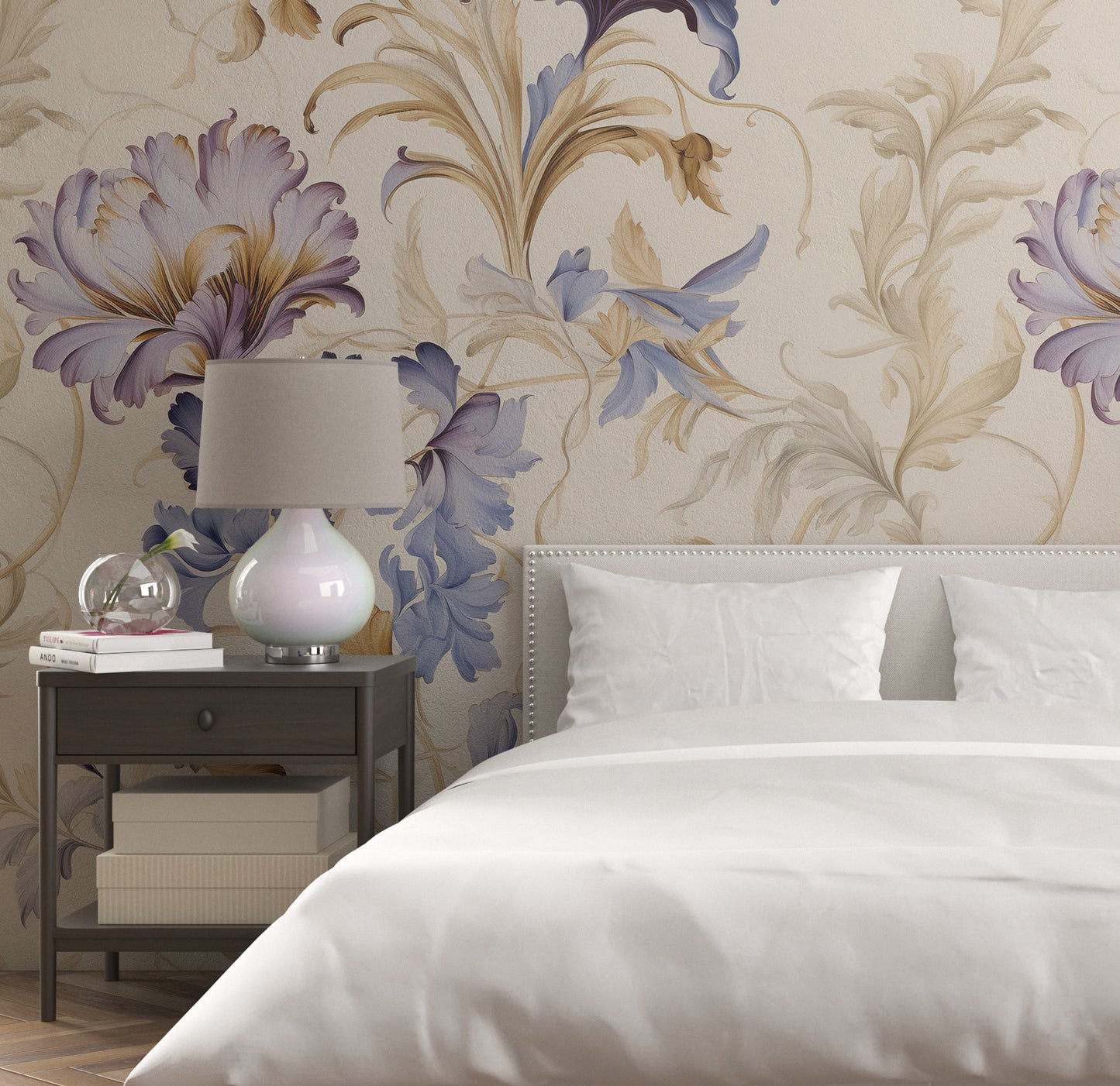 Removable Wallpaper, Cute Purple Flowers Floral - Peel & Stick, Reusable, Self Adhesive, 26" Panels, Easy Install, Seamless