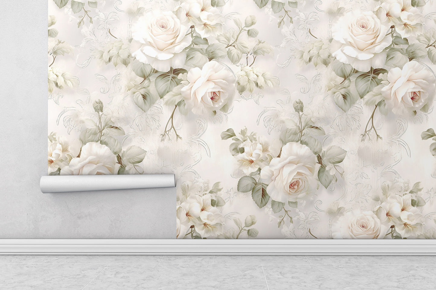 Removable Wallpaper, Beautiful White Flowers Floral - Peel & Stick, Reusable, Self Adhesive, 26" Panels, Easy Install, Seamless