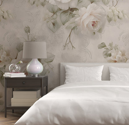 Removable Wallpaper, Beautiful White Flowers Floral - Peel & Stick, Reusable, Self Adhesive, 26" Panels, Easy Install, Seamless