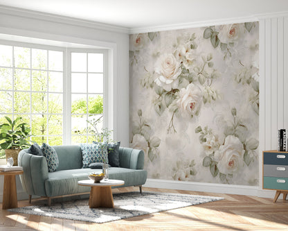 Removable Wallpaper, Beautiful White Flowers Floral - Peel & Stick, Reusable, Self Adhesive, 26" Panels, Easy Install, Seamless