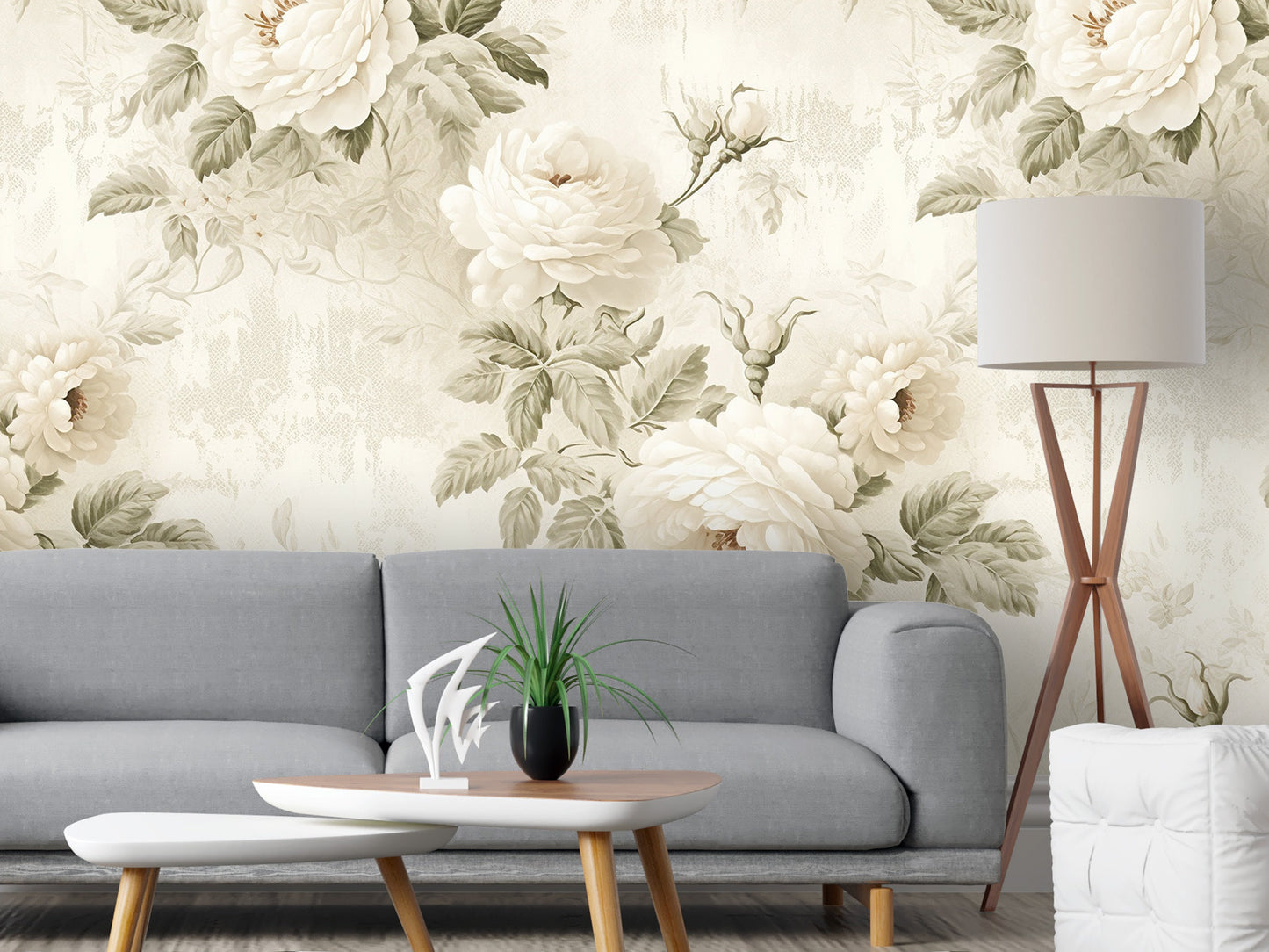 Removable Wallpaper, Cute White Flowers Floral - Peel & Stick, Reusable, Self Adhesive, 26" Panels, Easy Install, Seamless