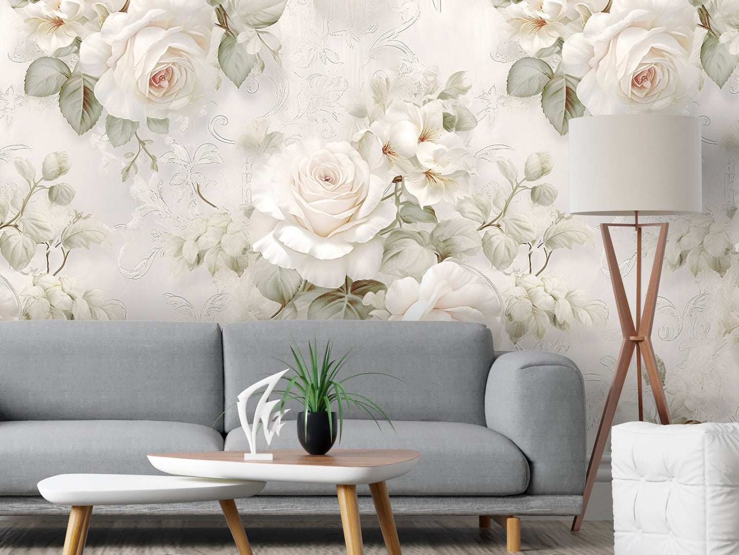 Removable Wallpaper, Beautiful White Flowers Floral - Peel & Stick, Reusable, Self Adhesive, 26" Panels, Easy Install, Seamless