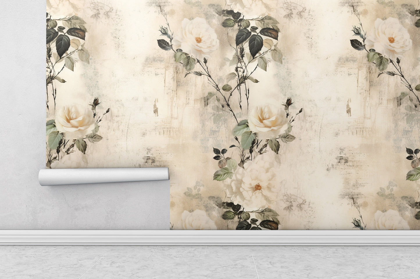 Removable Wallpaper, White Flowers Design Floral - Peel & Stick, Reusable, Self Adhesive, 26" Panels, Easy Install, Seamless