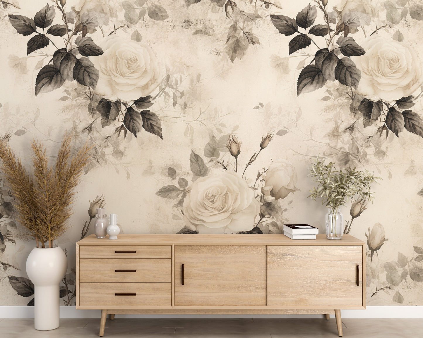 Removable Wallpaper, White Flowers Floral Design - Peel & Stick, Reusable, Self Adhesive, 26" Panels, Easy Install, Seamless