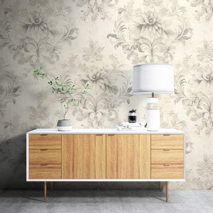 Removable Wallpaper, White Floral Flower Design - Peel & Stick, Reusable, Self Adhesive, 26" Panels, Easy Install, Seamless