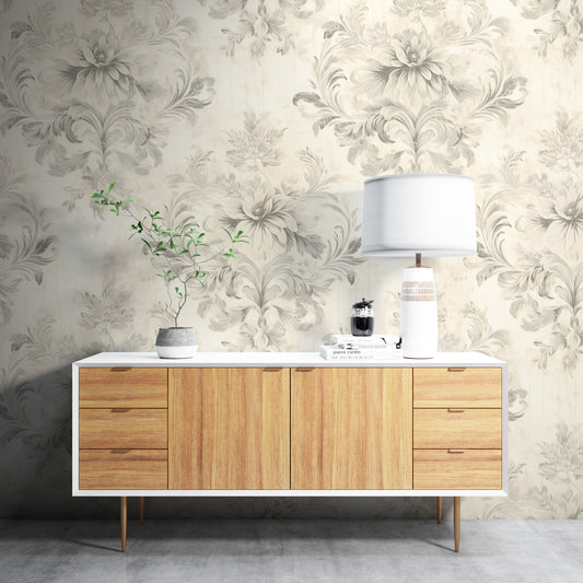 Removable Wallpaper, White Floral Flower Design - Peel & Stick, Reusable, Self Adhesive, 26" Panels, Easy Install, Seamless