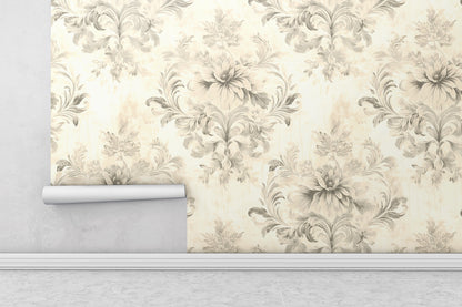 Removable Wallpaper, White Floral Flower Design - Peel & Stick, Reusable, Self Adhesive, 26" Panels, Easy Install, Seamless