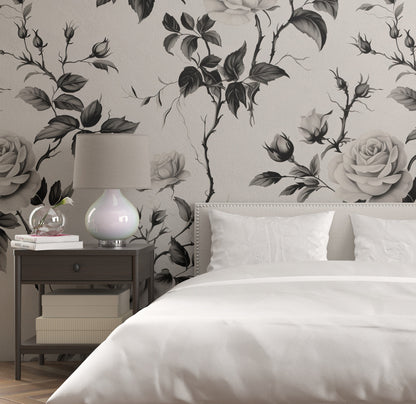 Removable Wallpaper, Beautiful White Flowers Floral Design - Peel & Stick, Reusable, Self Adhesive, 26" Panels, Easy Install, Seamless