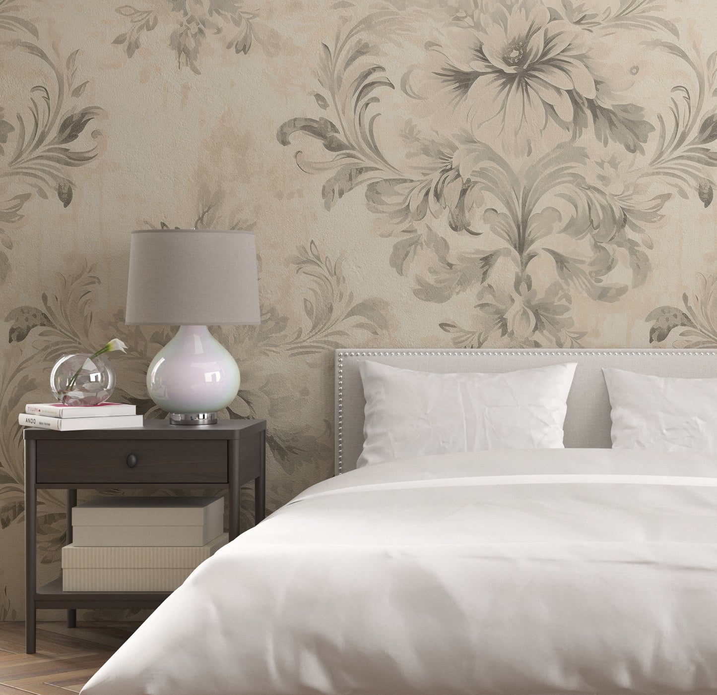 Removable Wallpaper, White Floral Flower Design - Peel & Stick, Reusable, Self Adhesive, 26" Panels, Easy Install, Seamless