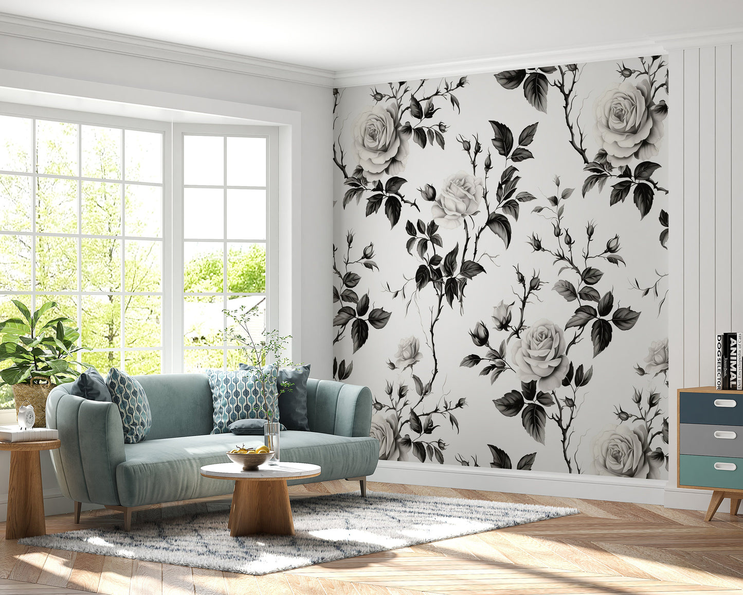 Removable Wallpaper, Beautiful White Flowers Floral Design - Peel & Stick, Reusable, Self Adhesive, 26" Panels, Easy Install, Seamless