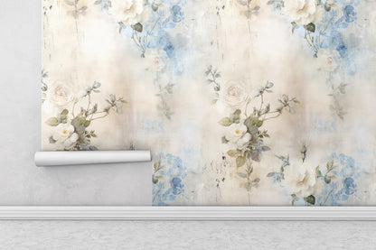 Removable Wallpaper, Flower Design White Floral - Peel & Stick, Reusable, Self Adhesive, 26" Panels, Easy Install, Seamless