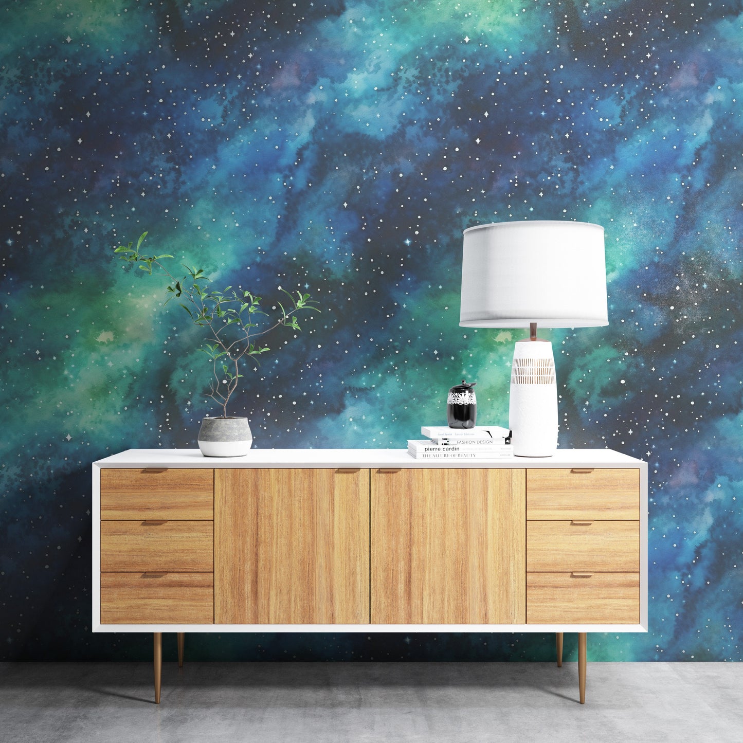 Removable Wallpaper, Blue and Green Galaxy Design - Peel & Stick, Reusable, Self Adhesive, 26" Panels, Easy Install, Seamless