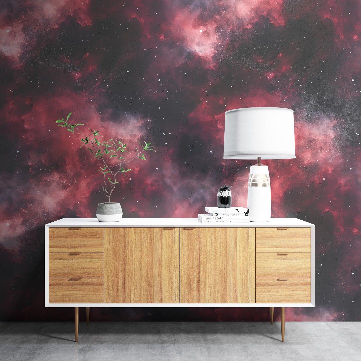 Removable Wallpaper, Red Galaxy Design - Peel & Stick, Reusable, Self Adhesive, 26" Panels, Easy Install, Seamless