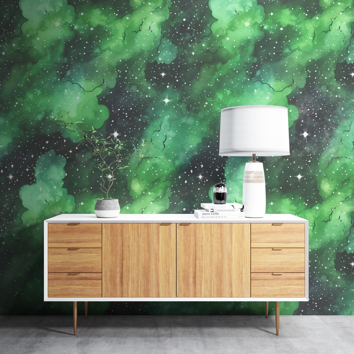 Removable Wallpaper, Green and Black Galaxy Design - Peel & Stick, Reusable, Self Adhesive, 26" Panels, Easy Install, Seamless