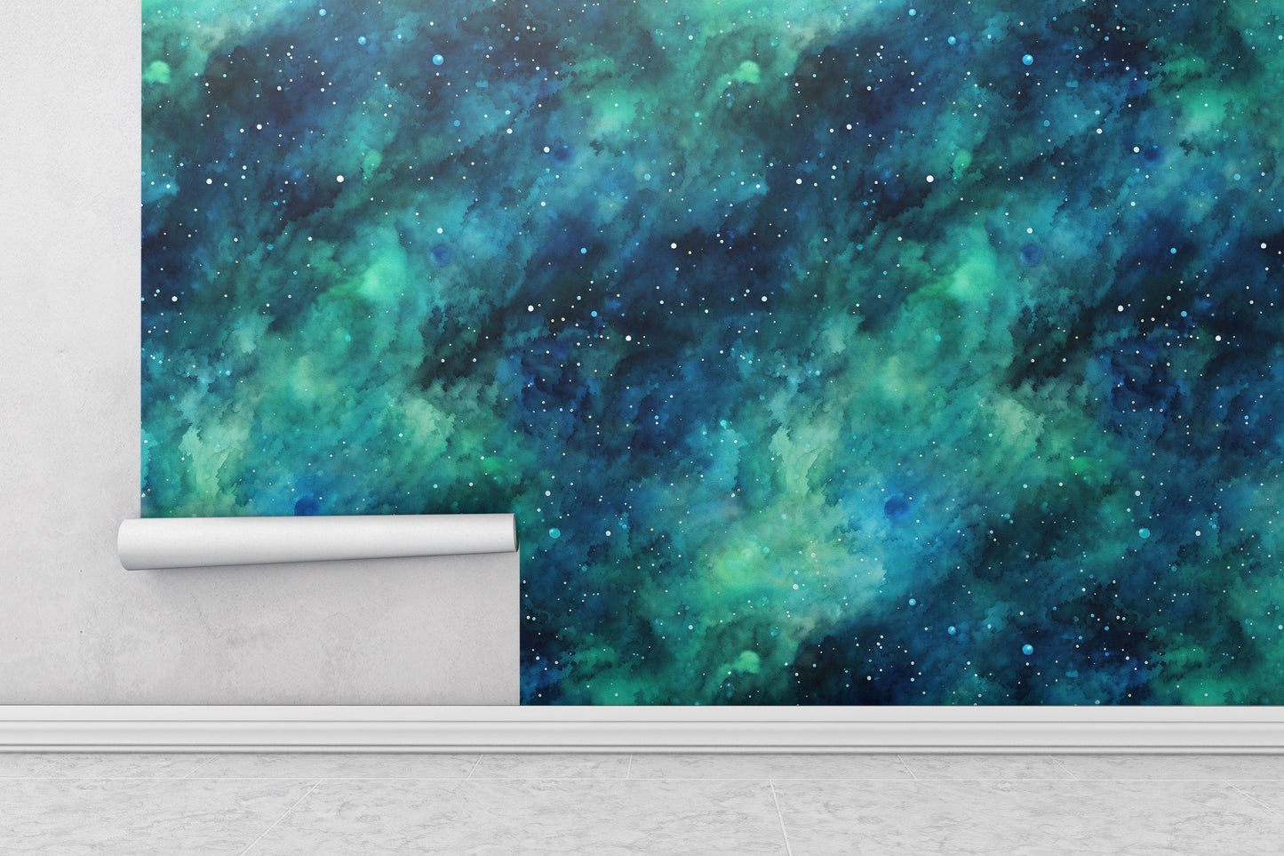 Removable Wallpaper, Blue and Green Beautiful Galaxy Design - Peel & Stick, Reusable, Self Adhesive, 26" Panels, Easy Install, Seamless