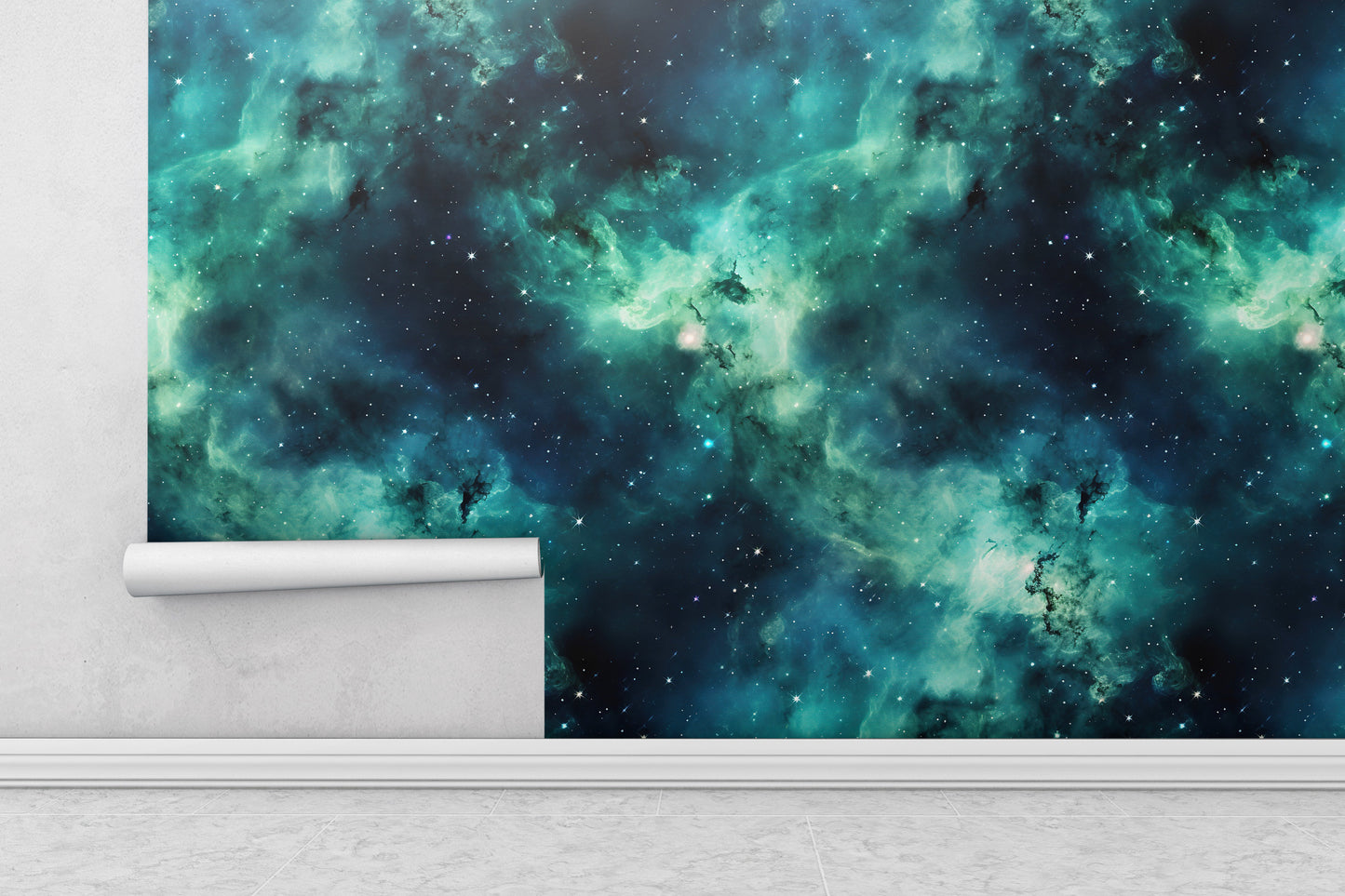 Removable Wallpaper, Green and Blue Beautiful Galaxy Design - Peel & Stick, Reusable, Self Adhesive, 26" Panels, Easy Install, Seamless