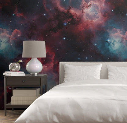 Removable Wallpaper, Red and Blue Galaxy Design - Peel & Stick, Reusable, Self Adhesive, 26" Panels, Easy Install, Seamless