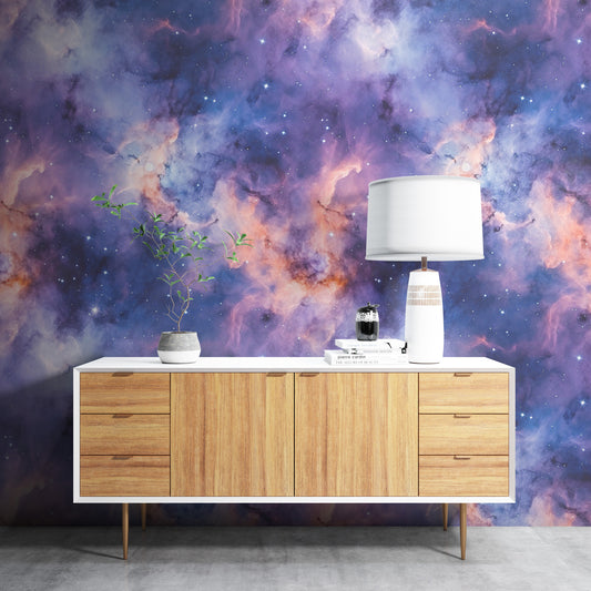 Removable Wallpaper, Blue and Pink Beautiful Galaxy Design - Peel & Stick, Reusable, Self Adhesive, 26" Panels, Easy Install, Seamless