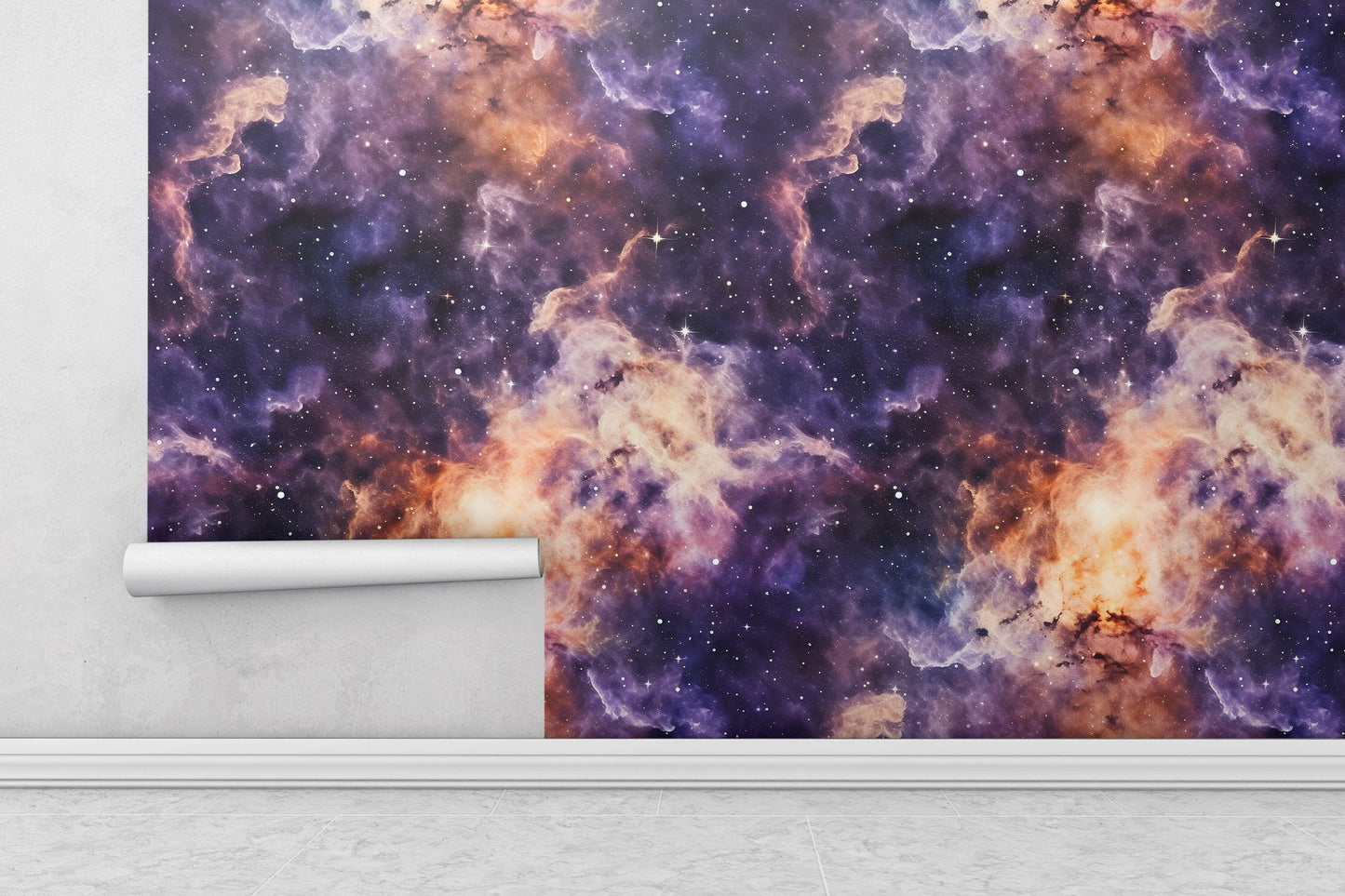 Removable Wallpaper, Orange and Purple Galaxy Design - Peel & Stick, Reusable, Self Adhesive, 26" Panels, Easy Install, Seamless