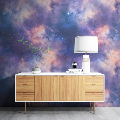 Removable Wallpaper, Dark Blue Galaxy Design - Peel & Stick, Reusable, Self Adhesive, 26" Panels, Easy Install, Seamless