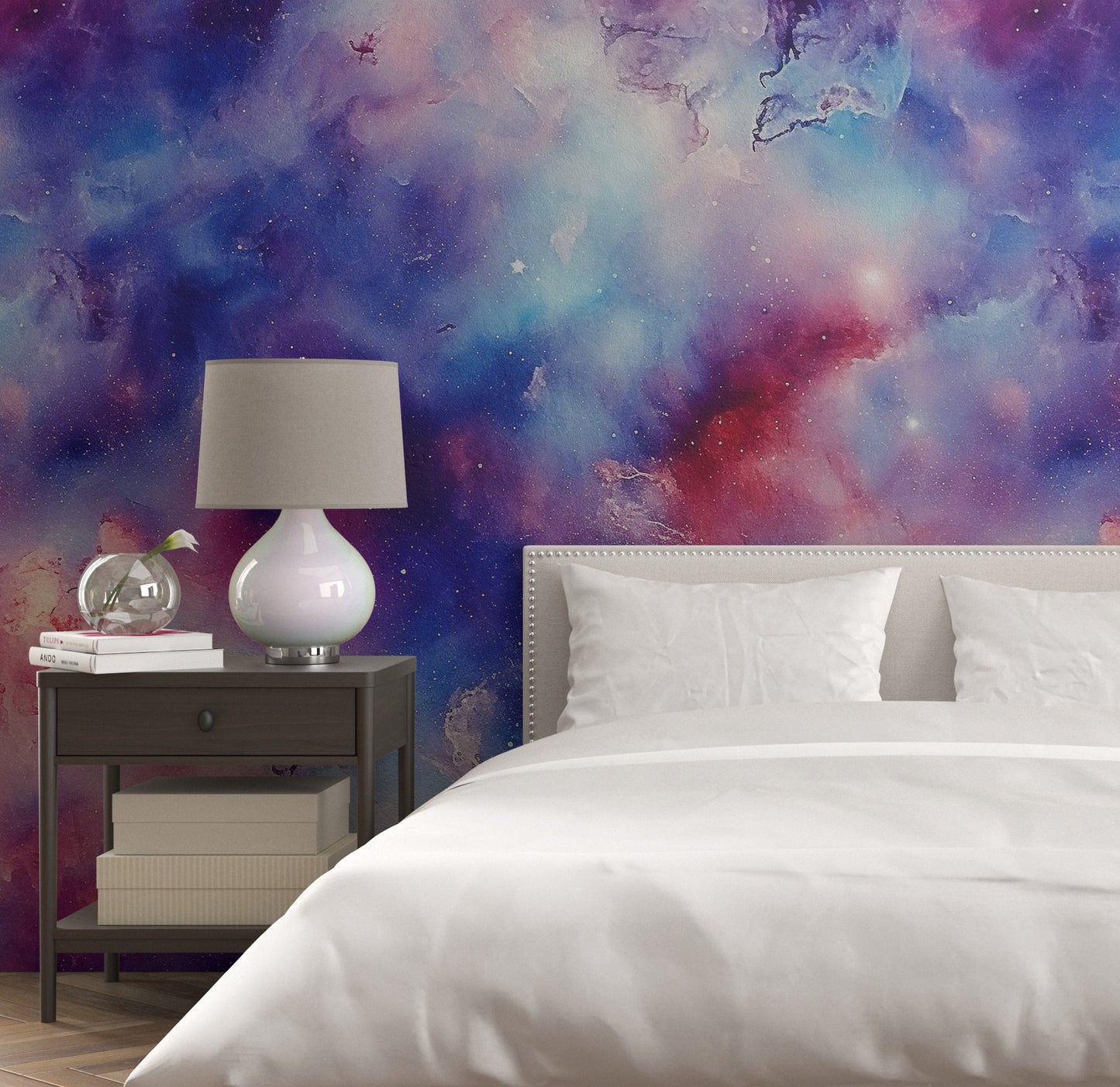 Removable Wallpaper, Blue and Red Galaxy Design - Peel & Stick, Reusable, Self Adhesive, 26" Panels, Easy Install, Seamless