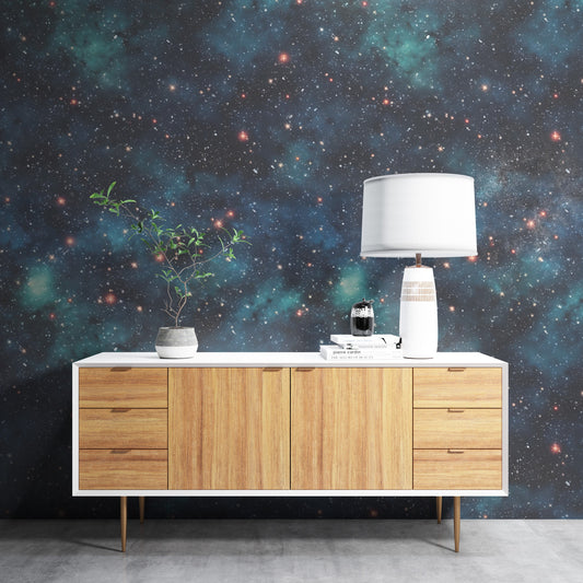 Removable Wallpaper, Black Galaxy Design - Peel & Stick, Reusable, Self Adhesive, 26" Panels, Easy Install, Seamless