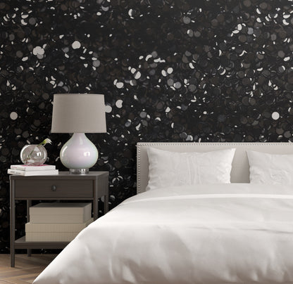 Removable Wallpaper, White Dotted Black Coins- Peel & Stick, Reusable, Self Adhesive, 26" Panels, Easy Install, Seamless