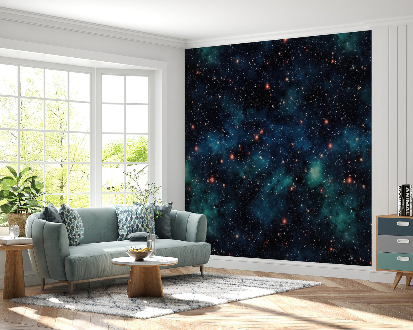 Removable Wallpaper, Black Galaxy Design - Peel & Stick, Reusable, Self Adhesive, 26" Panels, Easy Install, Seamless