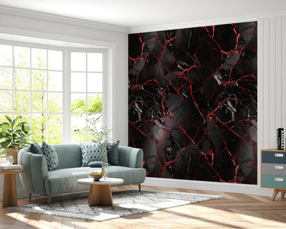 Removable Wallpaper, Black and Red Marble - Peel & Stick, Reusable, Self Adhesive, 26" Panels, Easy Install, Seamless