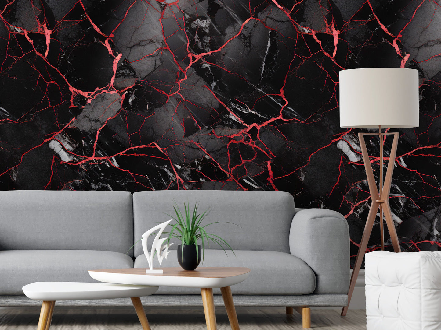 Removable Wallpaper, Black and Red Marble - Peel & Stick, Reusable, Self Adhesive, 26" Panels, Easy Install, Seamless