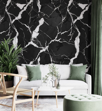 Removable Wallpaper, Black and White Marble - Peel & Stick, Reusable, Self Adhesive, 26" Panels, Easy Install, Seamless