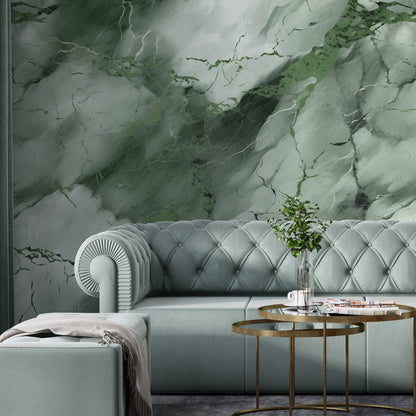 Removable Wallpaper, Dark Green and White Marble - Peel & Stick, Reusable, Self Adhesive, 26" Panels, Easy Install, Seamless