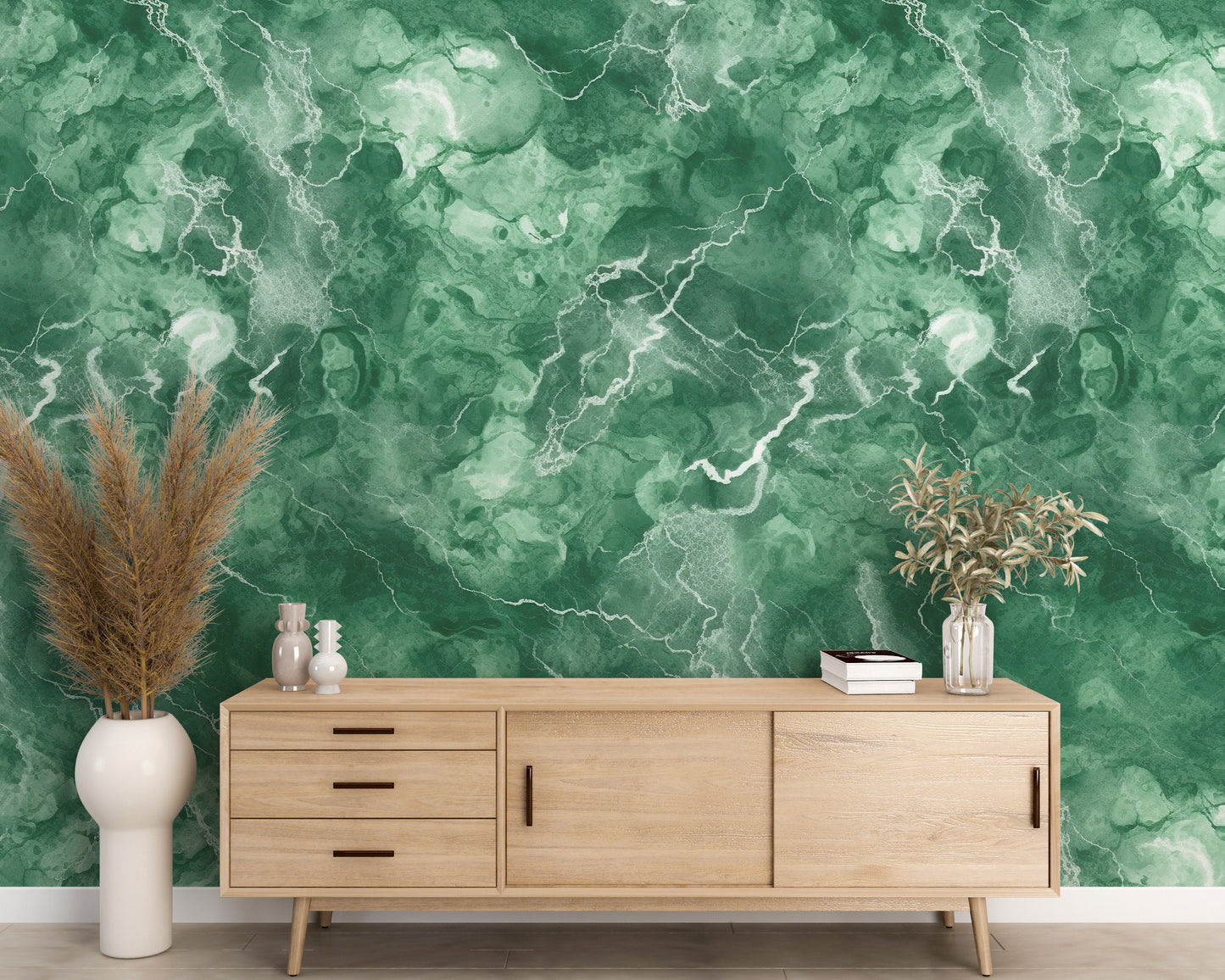 Removable Wallpaper, Green Marble - Peel & Stick, Reusable, Self Adhesive, 26" Panels, Easy Install, Seamless