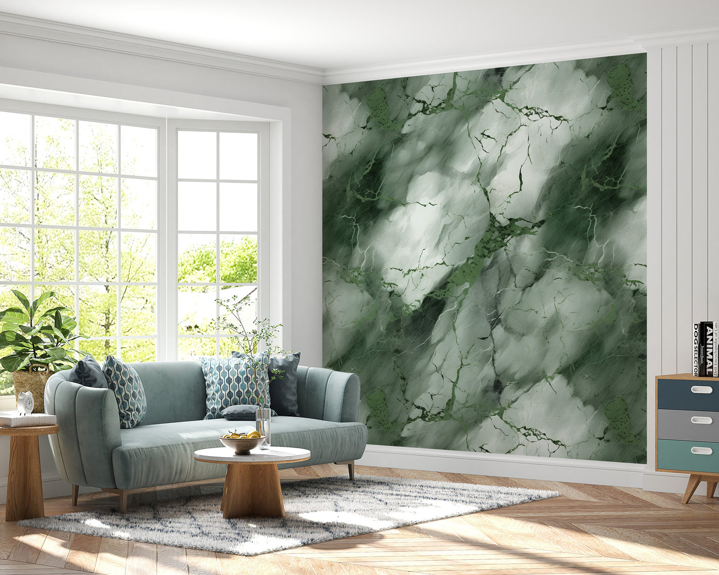 Removable Wallpaper, Dark Green and White Marble - Peel & Stick, Reusable, Self Adhesive, 26" Panels, Easy Install, Seamless