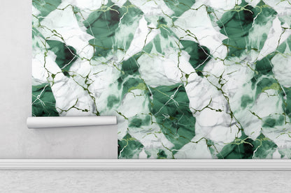 Removable Wallpaper, White and Green Beautiful Marble Design - Peel & Stick, Reusable, Self Adhesive, 26" Panels, Easy Install, Seamless