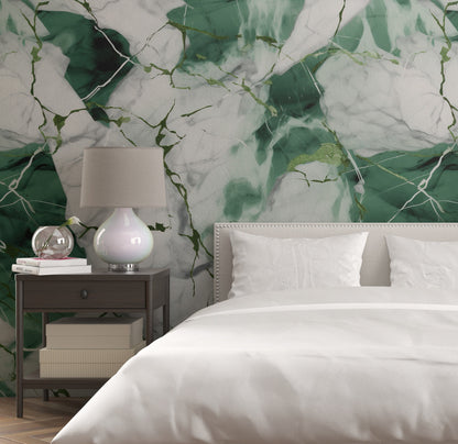 Removable Wallpaper, White and Green Beautiful Marble Design - Peel & Stick, Reusable, Self Adhesive, 26" Panels, Easy Install, Seamless