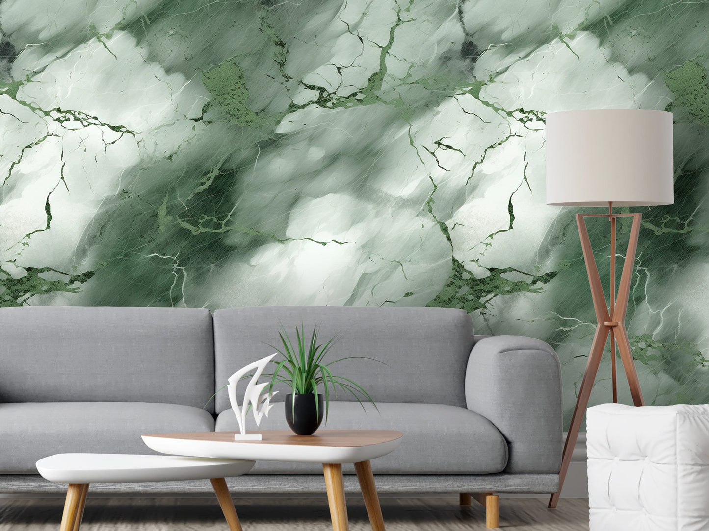 Removable Wallpaper, Dark Green and White Marble - Peel & Stick, Reusable, Self Adhesive, 26" Panels, Easy Install, Seamless