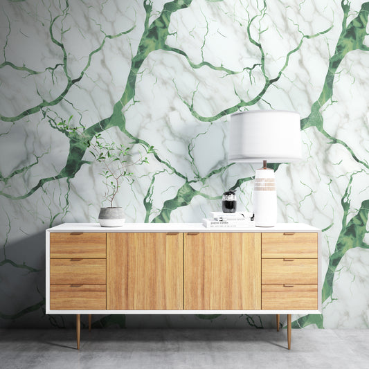 Removable Wallpaper, Green and White Beautiful Marble Design - Peel & Stick, Reusable, Self Adhesive, 26" Panels, Easy Install, Seamless