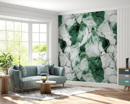 Removable Wallpaper, White and Green Beautiful Marble Design - Peel & Stick, Reusable, Self Adhesive, 26" Panels, Easy Install, Seamless