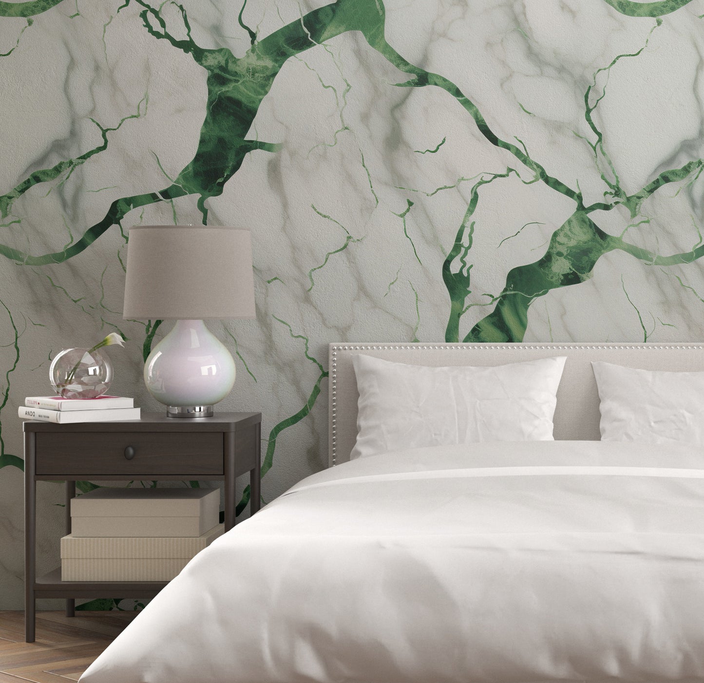 Removable Wallpaper, Green and White Beautiful Marble Design - Peel & Stick, Reusable, Self Adhesive, 26" Panels, Easy Install, Seamless