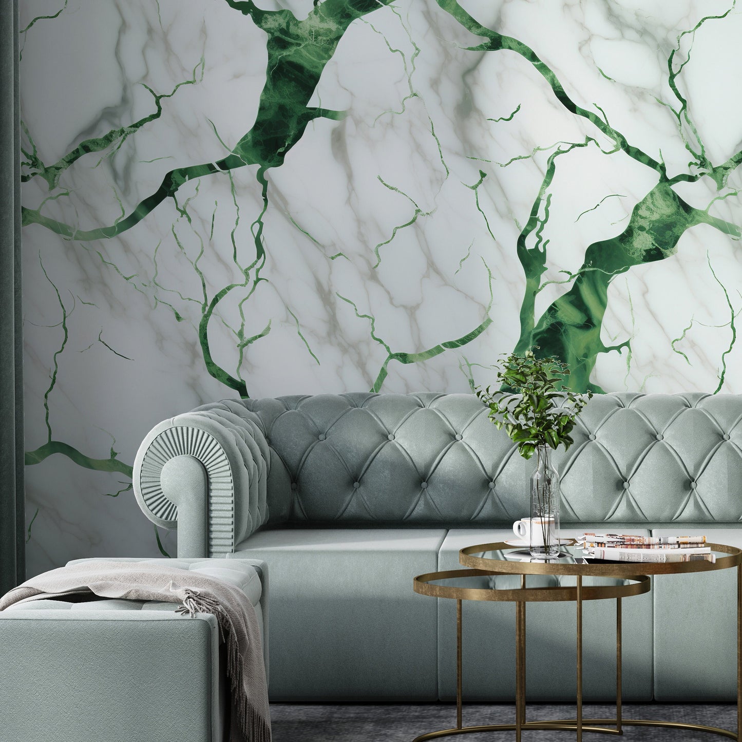 Removable Wallpaper, Green and White Beautiful Marble Design - Peel & Stick, Reusable, Self Adhesive, 26" Panels, Easy Install, Seamless