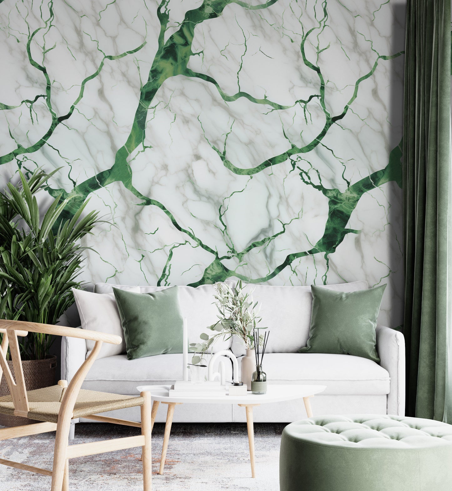 Removable Wallpaper, Green and White Beautiful Marble Design - Peel & Stick, Reusable, Self Adhesive, 26" Panels, Easy Install, Seamless