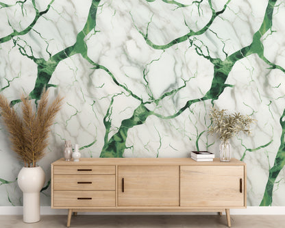 Removable Wallpaper, Green and White Beautiful Marble Design - Peel & Stick, Reusable, Self Adhesive, 26" Panels, Easy Install, Seamless