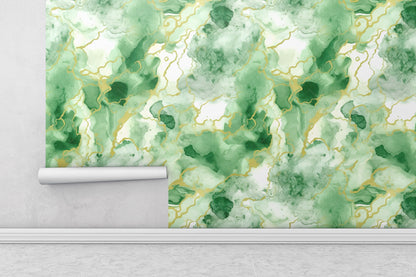 Removable Wallpaper, Beautiful Green and Gold Marble - Peel & Stick, Reusable, Self Adhesive, 26" Panels, Easy Install, Seamless