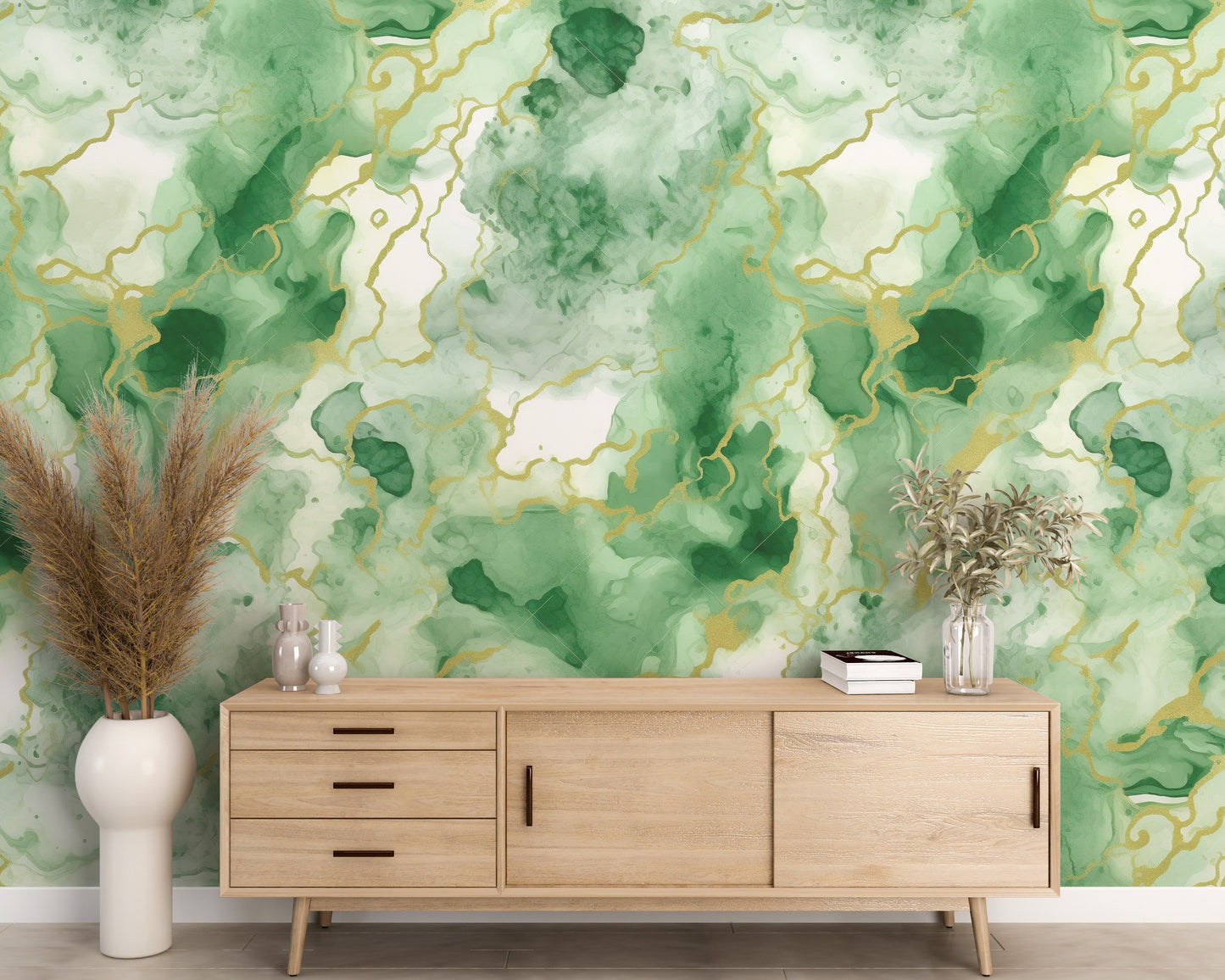 Removable Wallpaper, Beautiful Green and Gold Marble - Peel & Stick, Reusable, Self Adhesive, 26" Panels, Easy Install, Seamless