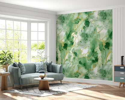 Removable Wallpaper, Beautiful Green and Gold Marble - Peel & Stick, Reusable, Self Adhesive, 26" Panels, Easy Install, Seamless