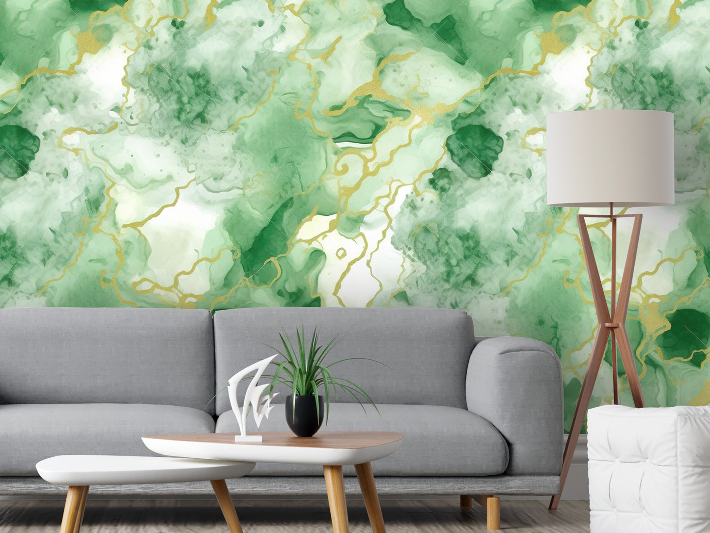 Removable Wallpaper, Beautiful Green and Gold Marble - Peel & Stick, Reusable, Self Adhesive, 26" Panels, Easy Install, Seamless