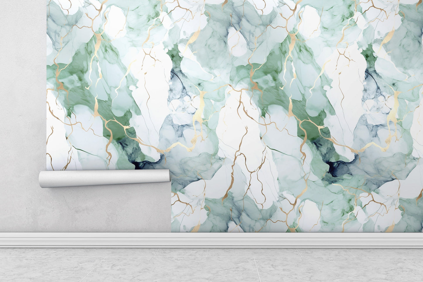 Removable Wallpaper, Green, Blue and White Marble - Peel & Stick, Reusable, Self Adhesive, 26" Panels, Easy Install, Seamless